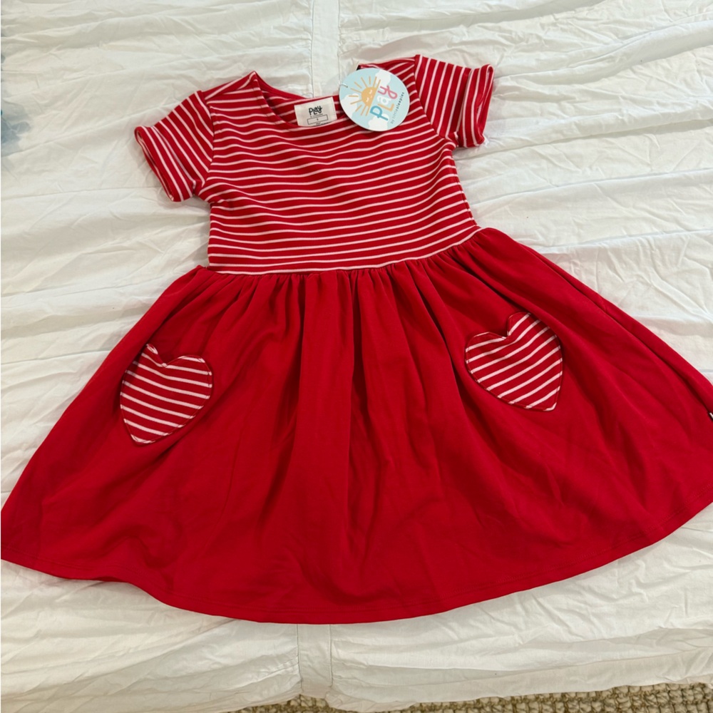 Little Sleepies PLAY Red Striped Dress with Heart Pockets